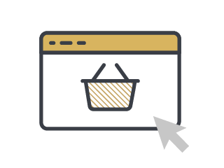 Icon of a web browser with a shopping cart on a white background