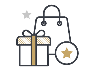 Gift box with star tag and shopping bag icon on a white background
