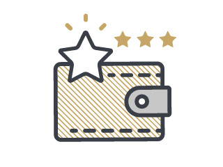 Illustration of a wallet with a star and stars around it on a white background