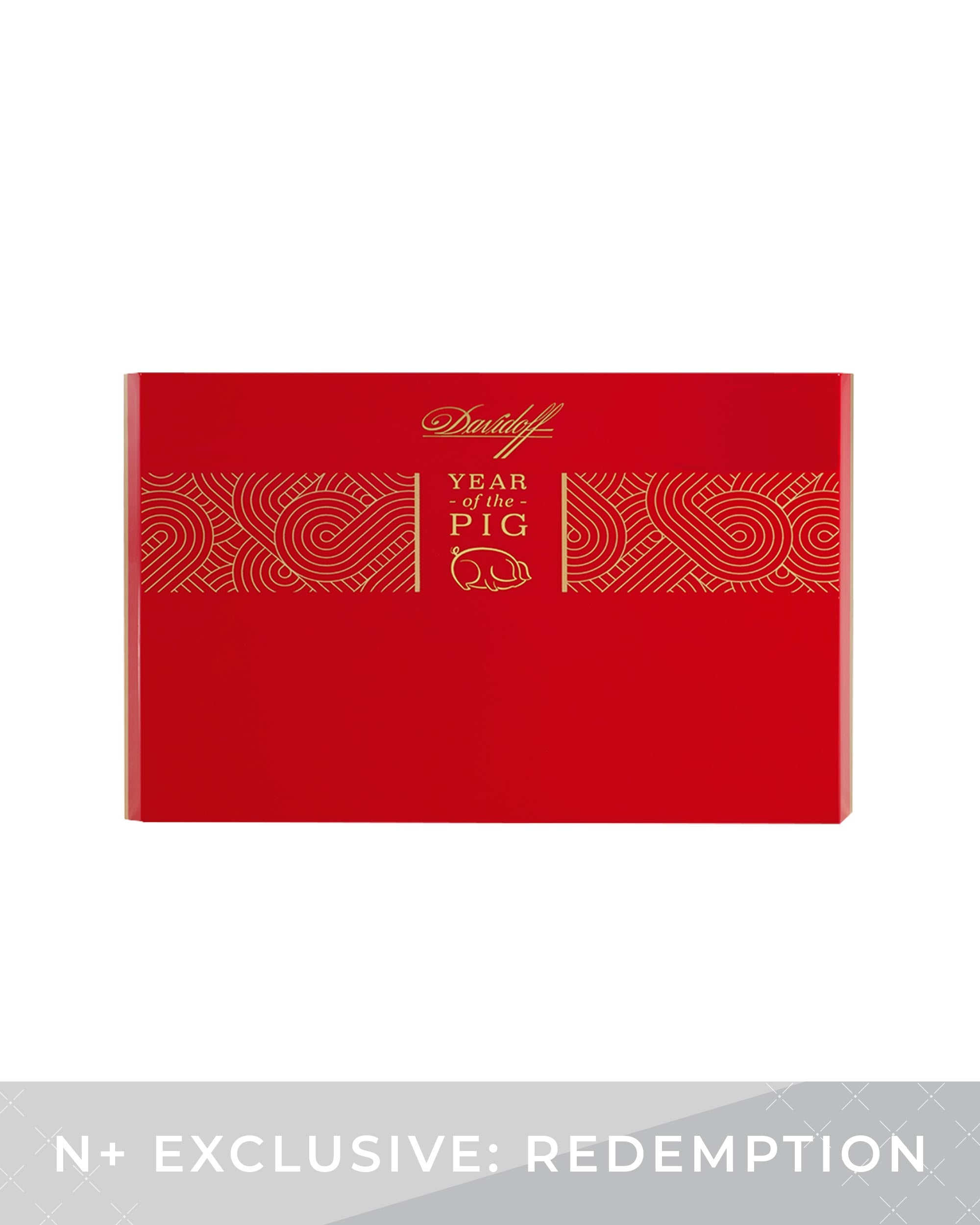 Red box with gold text and patterns on a white background