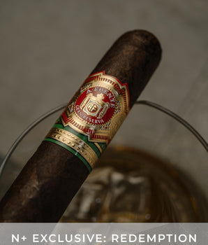 Cigar with a prominent label on a blurred background