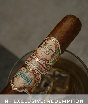 Cigar with a decorative label on a blurred background
