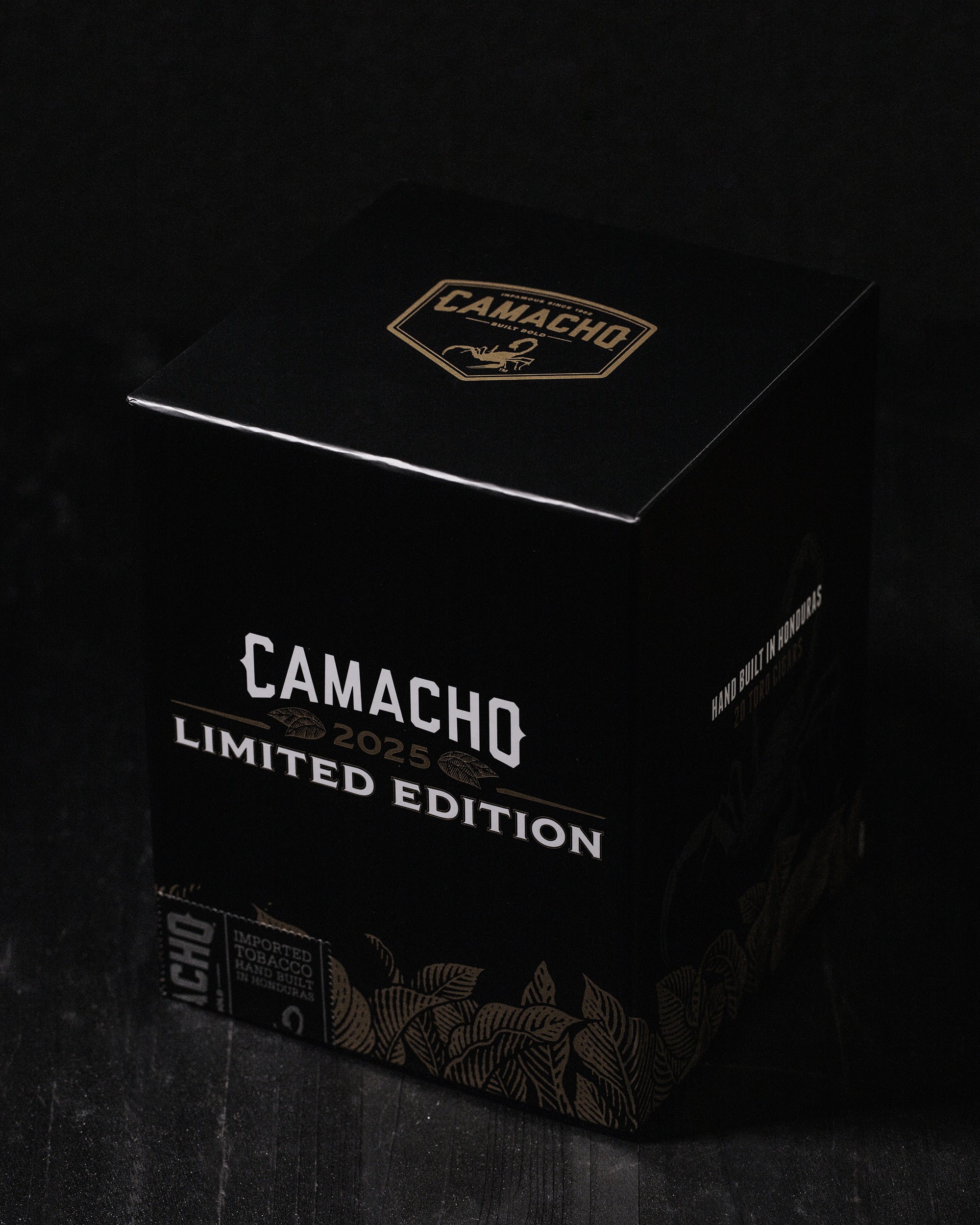 Camacho limited edition cigar box on a dark background