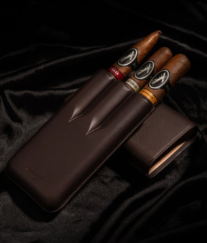 Davidoff Cigar Case Leaf (XL-3 / Brown Leather) + 3 Cigars
