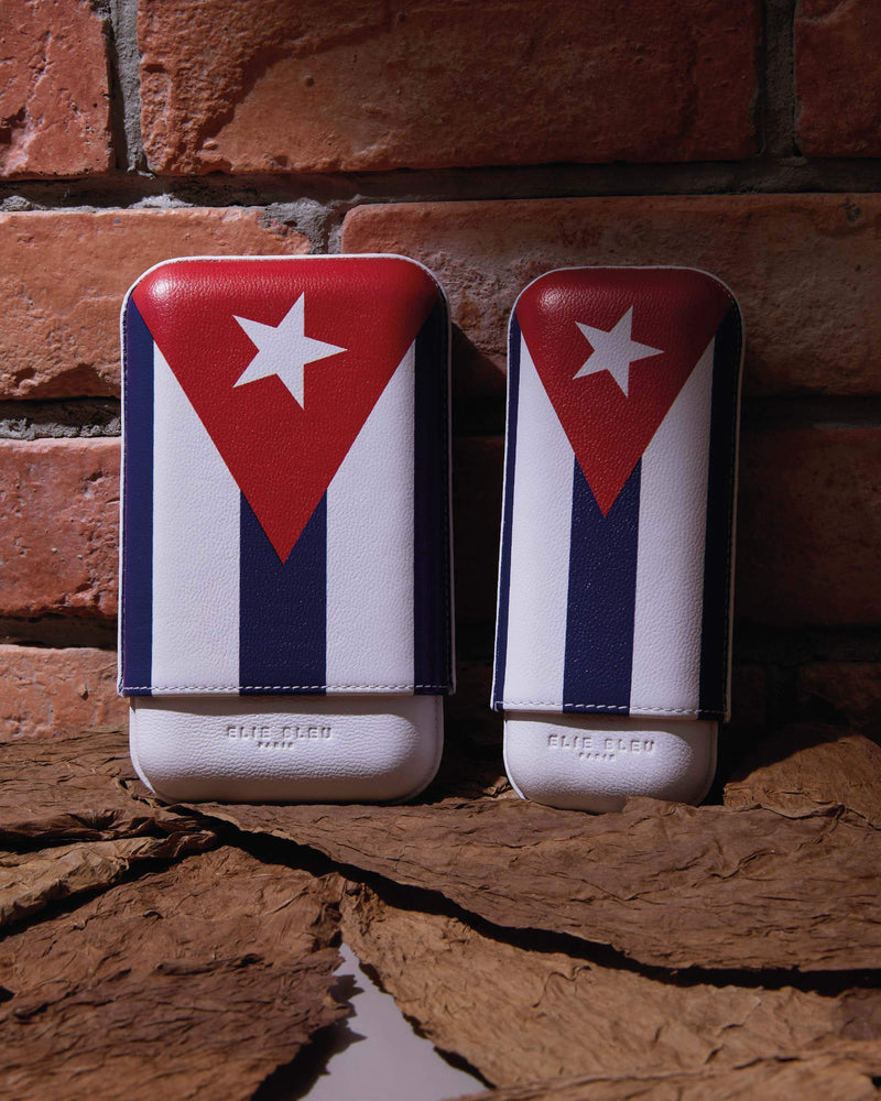 Elie Bleu Cuban Flag Leather Cigar Case